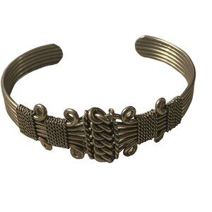 Vintage Wire Wrap Woven Knot Cuff Bracelet Ornate Silver Tone Metal Unique Retro